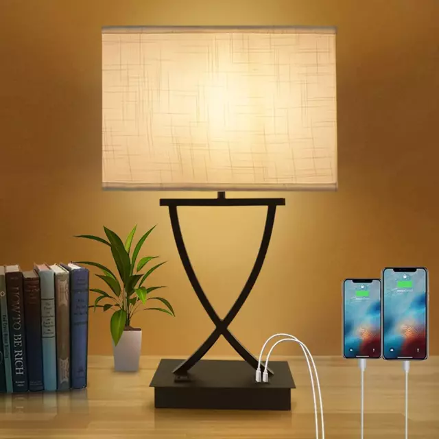 3-Way Dimmable Touch Control Table Lamp with Type C/USB Charging Flat Black