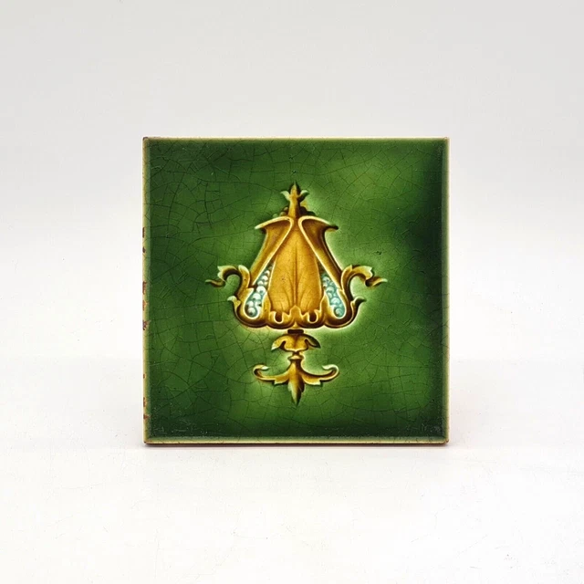 Art Nouveau Fireplace Tile Green Majolica T & R Boote C1900 2