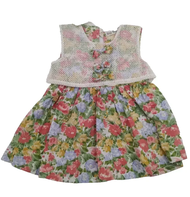 La Petit Pierre baby girls vintage summer dress size L floral pastel net France