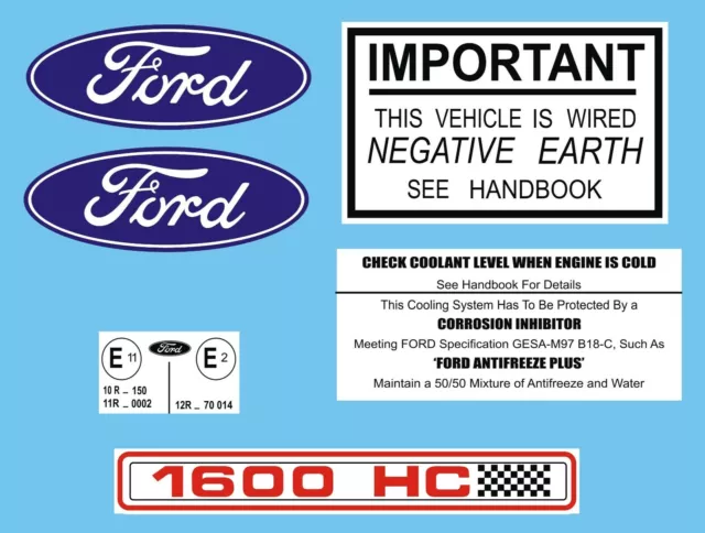 Ford Pinto OHC 1600HC Cover Cam Sotto Cofano Set Decalcomania Escort Cortina, Capri 1.6