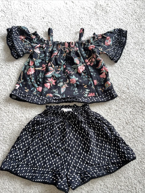 Oasis Kids Girls Shorts and Top Black Gold Floral Set Age 4