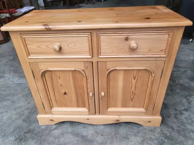 Small pine sideboard 2 drawers cupboard cabinet shelves bracket feet