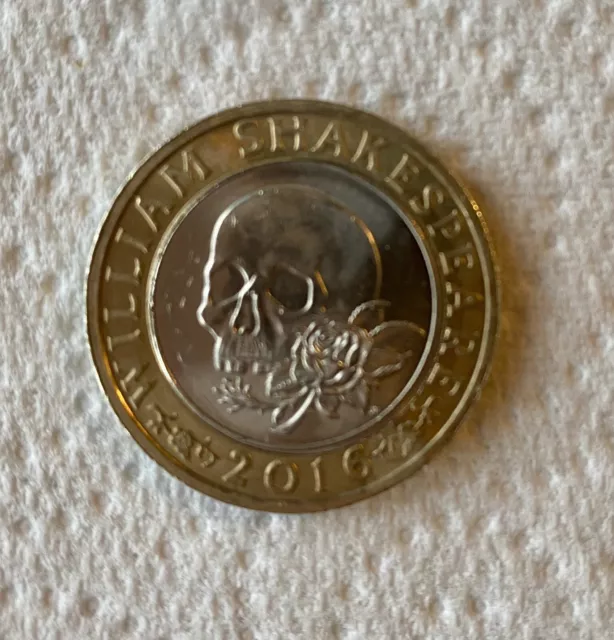 RARE £2 Two Pound 2016 WILLIAM SHAKESPEARE SKULL AND ROSE COLLECTABLE COIN