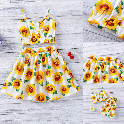 Toddler Infant Baby Girls Clothes Sleeveless Tops  Floral Skirts Outfit Set