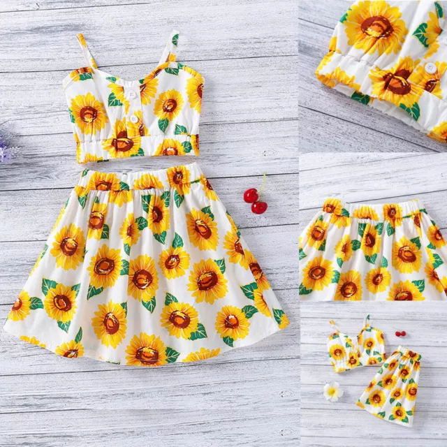 Toddler Infant Baby Girls Clothes Sleeveless Tops  Floral Skirts Outfit Set