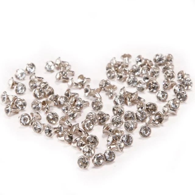100Stück Weiß Kristall Strass Diamante Studs DIY Punk Leathercraft Metall Nieten