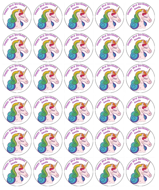 UNICORN X 30 Personalised Cupcake Toppers Edible Wafer Paper Fairy Cake