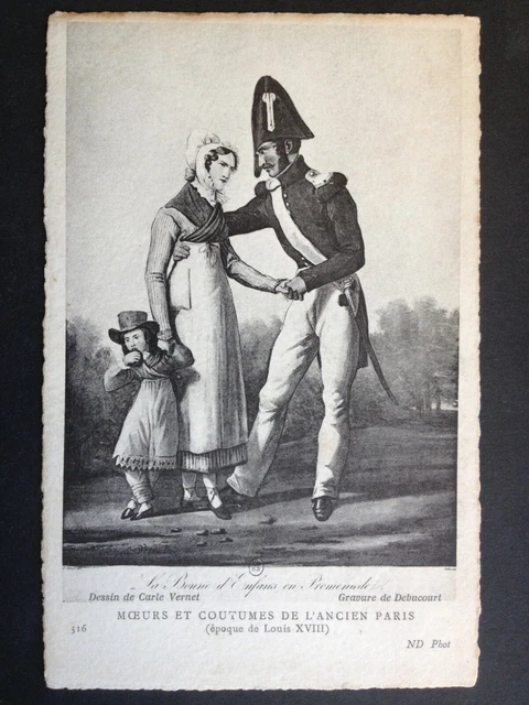 cpa ENGRAVING paper Ingres SCENE of LIFE in PARIS La BONNE d'CHILDREN on the promenade