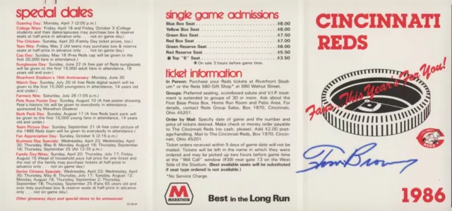 Lot of 5 1986 Cincinnati Reds Baseball Schedule Autographed Browning Perez Soto
