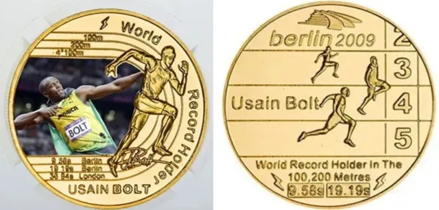 Usain Bolt Gold Coin Autograph Olympics Paris 2024 Sprinter Jamaica Runner Old
