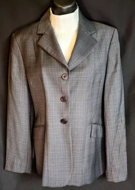 RJ Classics Dark GRAY w Blue Stripe plaid HUNT show COAT size 8S VGC