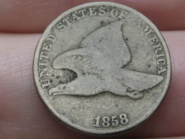 1858 Flying Eagle Penny Cent- Large Letters, VG/Fine Details