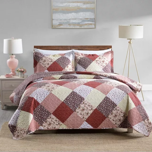 3-Piece Set Splicing Print Lightweight Soft Quilt Bed Cover Bedspread Pillowcase