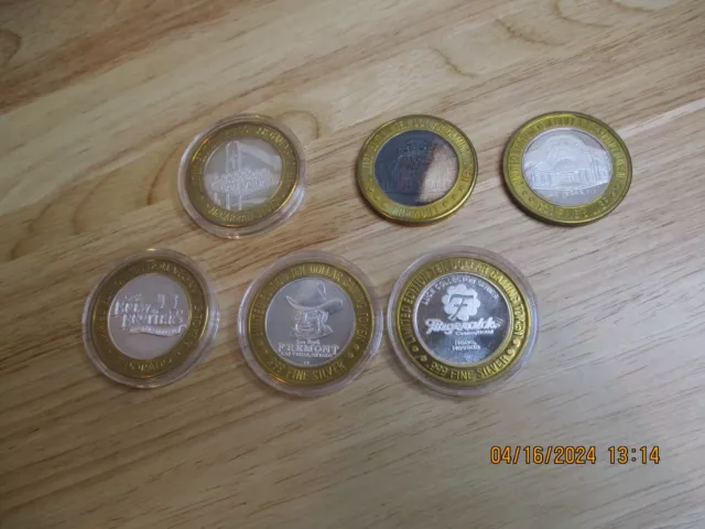 6-EXCELLENT Casino Ten Dollar Casino Gaming Coins .999 Silver-R0-1522