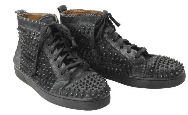 Louboutin Baskets Homme (UK) 8 Lacet Daim Rivets Bout Rond Noir