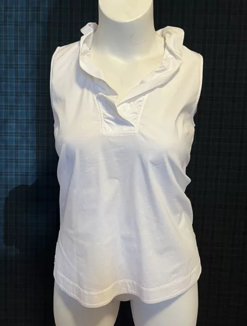 Lafayette 148 New York sleeveless blouse RUFFLED LOW NECK Spring Summer Sz L