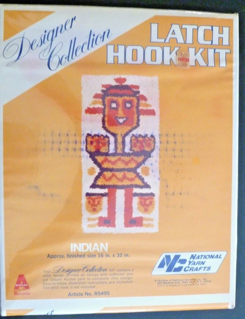 Vintage National Yarn Crafts Latch Hook Rug Kit R549S INDIAN 16x32" * NOS