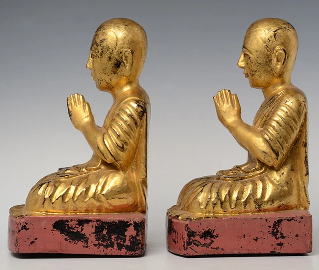 19th Century, Mandalay, A Pair of Antique Burmese Wooden Seated Disciples 9