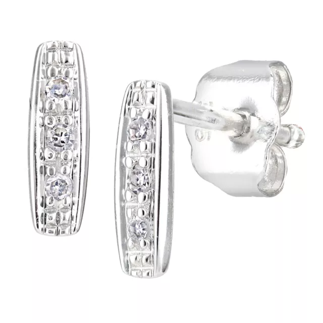 9ct White Gold Diamond Trilogy  0.7cm Height Stud Earrings by Naava