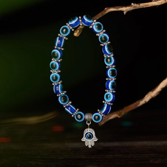 8mm Lucky Turkish Blue Beads Evil Eye Bracelet Elastic Women Men Jewelry Gifts