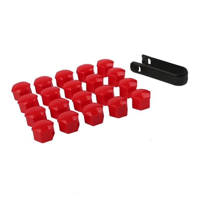 Set of 20 Wheel Lug Nut Cap Red 17mm and Removal Tool Fit for VW Golf Audi Skoda