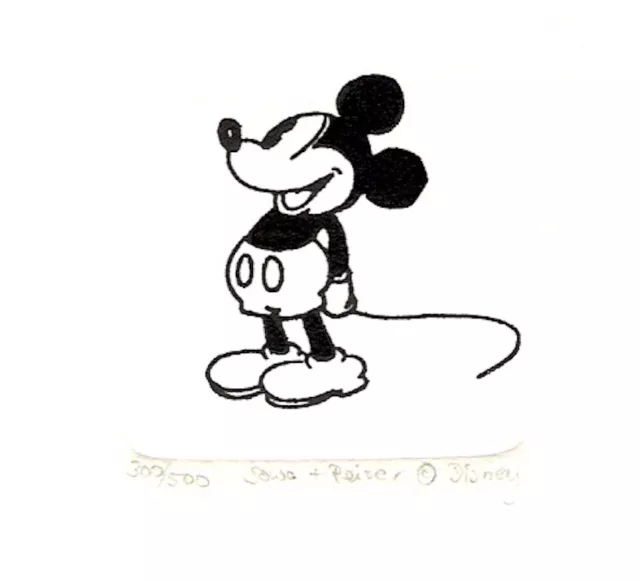 Mickey Mouse Black And White Hand Painted Ltd Ed Etching