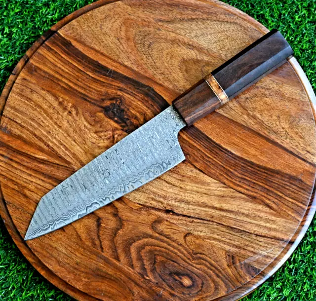Japanese Style Santoku Chef Knife Custom HandMade - Hand Forged Damascus Steel 3