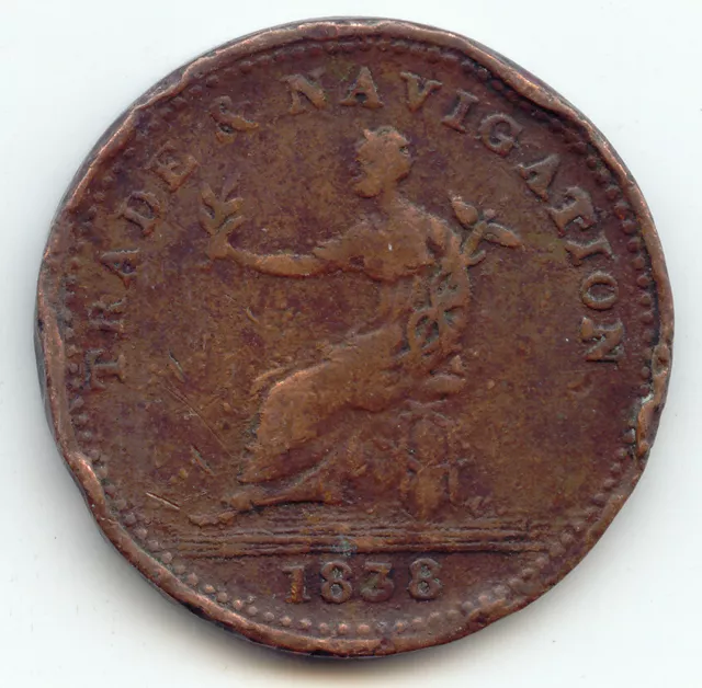 Canada, Nova Scotia, 1838 1 Penny Token, Trade and Navigation, F-VF Details