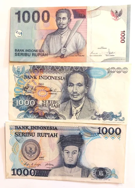 Indonesia 3 Different PCS Lot - 1000 Rupiah x 4 - 1980, 1987 & 2000