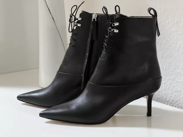 Hugo Boss Damen Leder Stiletto-Ankle-Boots, Stiefeletten, schwarz 2