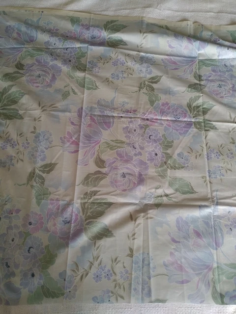 Coupon De Tissu Vintage Ancien Marron à Fleurs Bleues - 1m32 X 1m80 - Jamais Utilisé