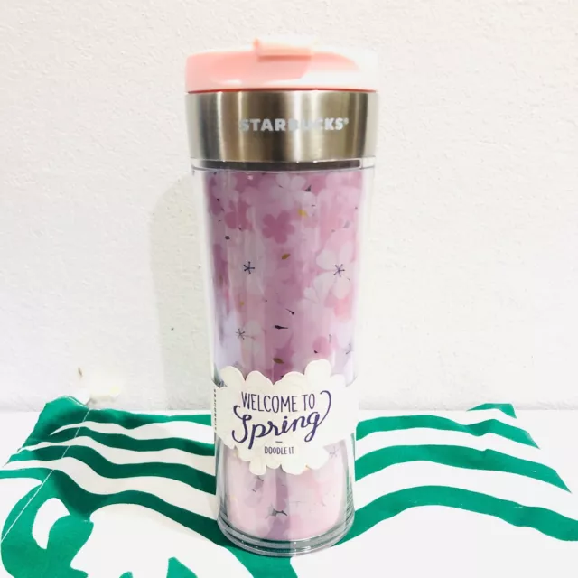 Pink Cherry Blossom Stainless Steel Tumbler with Woven Style Pouch  200ml/6,76oz – Ann Ann Starbucks