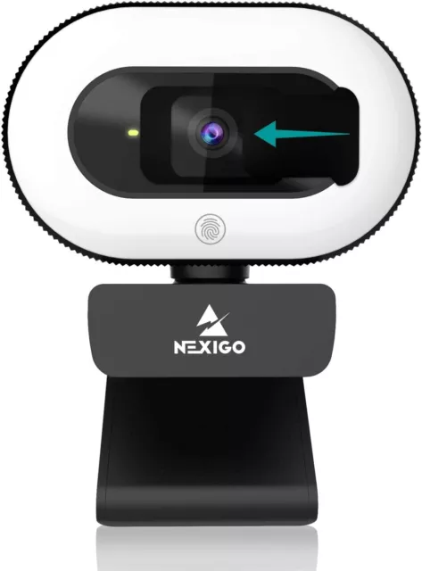 NexiGo StreamCam N930E mit Software, 1080P Webcam mit Ringlicht und Datenschutz C