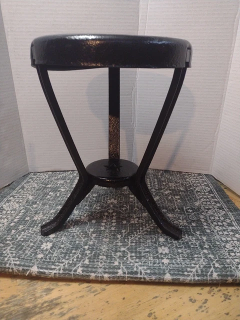 Antique Primitive 3 Leg Metal Milking Stool forged hammered iron rivets
