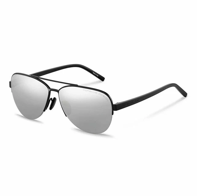 Porsche Design P 8676 A Uomo Pilota Occhiali da Sole Nero / Argento a Specchio
