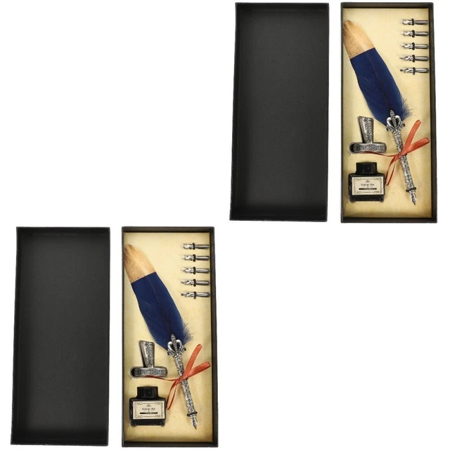 Juego de 2 juegos de lápiz retro plumín inmerso con caligrafía creativa Inkwell Quill P