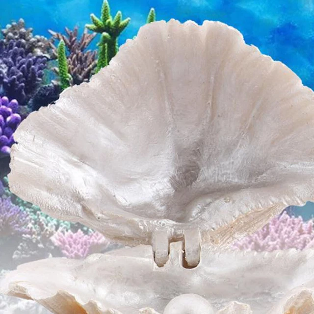 NEW AQUARIUM SHELL Clam Pearl Decor Air Stone Fish Tank Ornament