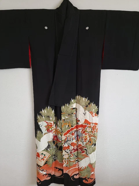 Antique Japanese Silk KIMONO Robe ,Gown, Dressing,Lingerie, Nightwear,TOMESODE サ