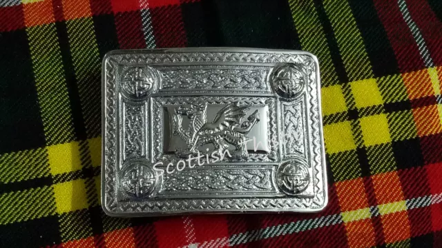 ST Scottish Kilt Belt Buckle Welsh Dragon Chrome Finish Highland Buckles Celtic