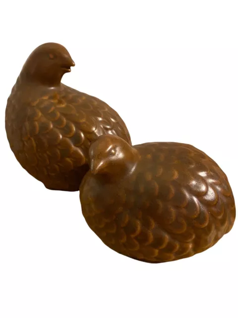 Pair of Vintage Mid Century Modern Quail Bird Figurines Brown Tones Ceramic MCM