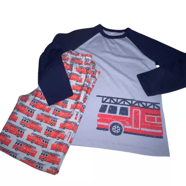 Gymboree Boys Firetruck Print Pajama Set PJ Long Sleeve M 7/8 GUC