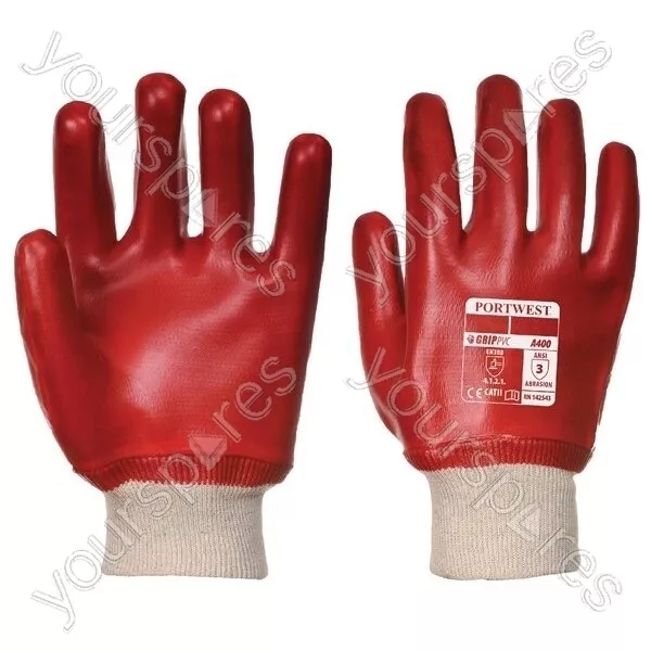 Portwest PVC Knitwrist Dipped Gloves - Red - Large