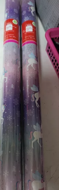 Paquete de 2 rollos de papel envolvente de Navidad 5M para regalo regalo envoltura lila UNICORNIO