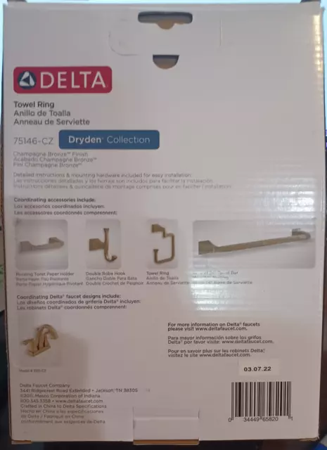 DELTA 75146-CZ Dryden Towel Ring, Champagne Bronze