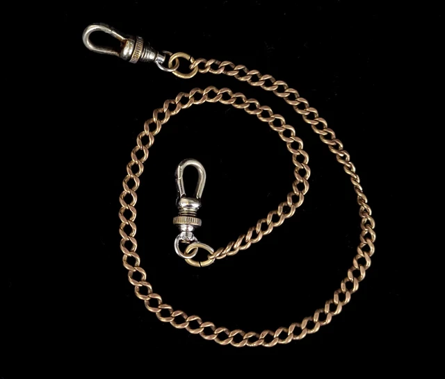 Antique Gold Filled GF Nickel Plated Brass Watch German Chain Fob Holder 14”