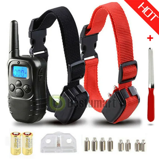 Waterproof 1000 Yard 2 Dog Shock Training Collar Pet Trainer with Remote 4 Mode