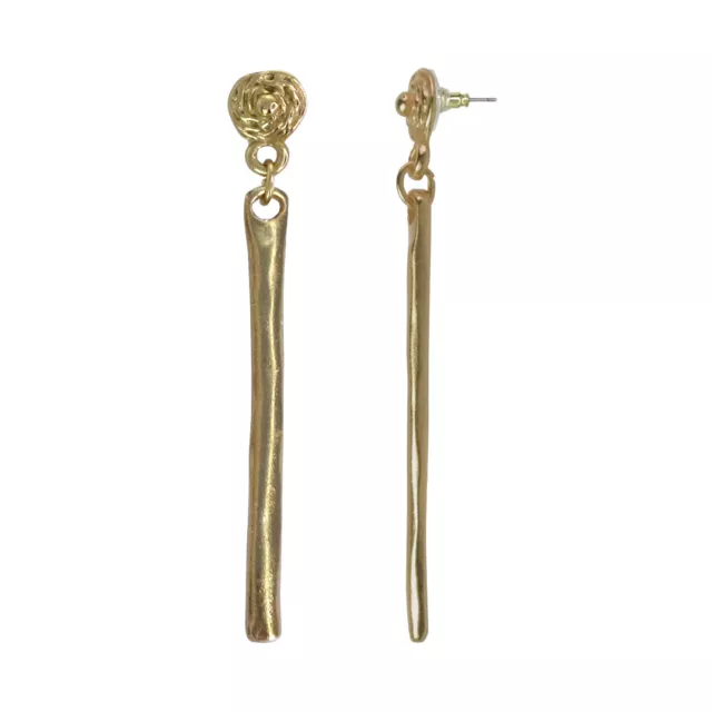 ACROSS THE PUDDLE 24k Gold Plated Pre-Columbian Shaman Staff Dangle Earrings 2