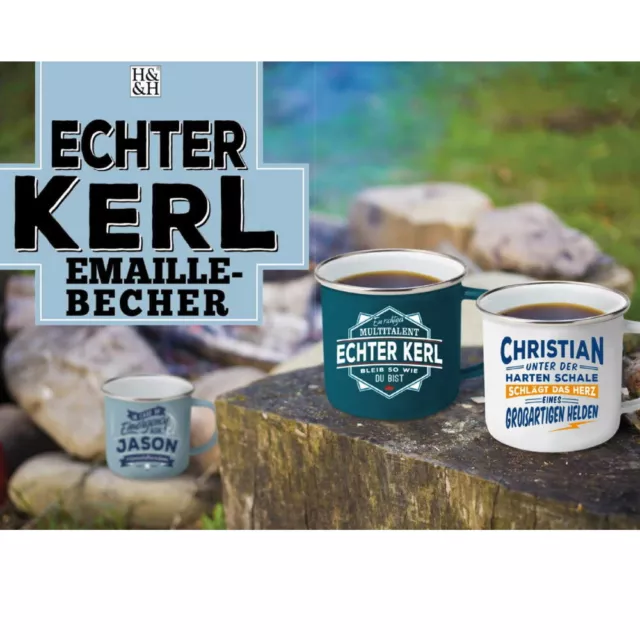 Echter Kerl-Emaille Becher Kaffeebecher Name Spruch Geschenk Tasse