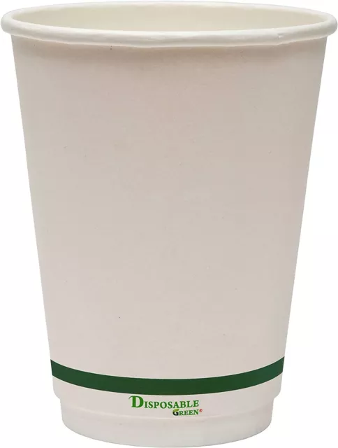 12 Oz Compostable Coffee Cups Double Wall Party Mugs White Paperboard 25-500PCS