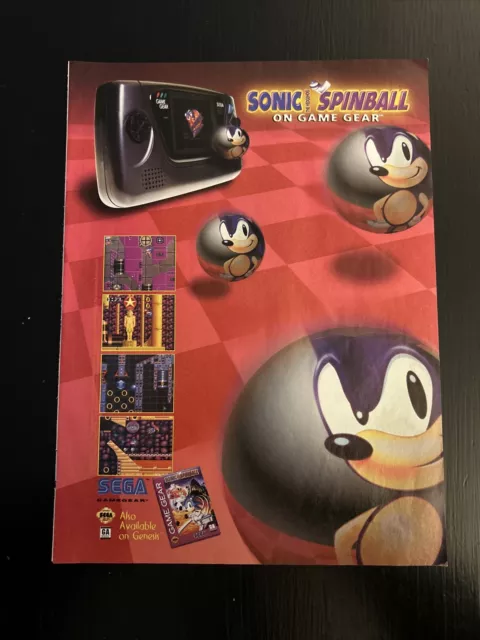 RARE! 1992 SONIC THE HEDGEHOG 2 Sega Game Gear Video Game - 2pg Promo PRINT  AD